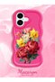 iPhone 16 Compatible Case with Camera Protection Red Silicone Couple Phone Case with Floral Pattern - 2