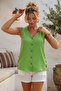 Pastel Green V-Neck Sleeveless Buttoned Side Buttoned Casual Muslin Woven Blouse 58 56 - 3