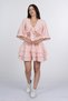 Women's Summer Pink Tie-Up Crop Blouse and Layered Ruffle Mini Skirt Set Muslin Fabric Stylish Daily Casual Two-Piece 1330