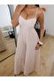 Women's Beige Corsage Stitching Detail Loose-Fitting Wide-Leg Jumpsuit with Straps - 3