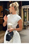 Women's Polka Dot Patterned Boat Neck Draped Dress - 3