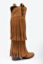 Tan Matte Suede Western Cowboy Boots with Tassel Buckle - 3