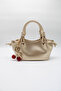 Women's Gold Knot Detailed Crossbody Hand and Shoulder Bag with Cherry Charm Accessory - 2