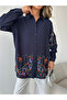 Women's Oversize Shirt with Embroidered Front and Sleeves, Beaded Work - 8