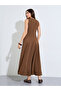 Brown Tie-Up Neck A-Line Maxi Dress - 5