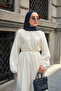 Women's Detachable Collar Ruffle Cape Detailed Elasticized Ankle-Length Dress Ecru - 3