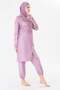 Fully Covered Parachute Fabric Patterned Hijab Swimsuit Pink-3504 - 6
