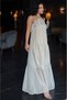 Women's Yellow Striped Strappy Flounce Chiffon Long Dress