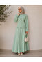 - Mint Green Modest Co ord Set with Fabric Button Detail & Flared Skirt - 2