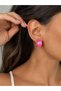 Women's Fuchsia Hologram Drop Hoop Earrings - 2