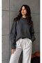 Women's Anthracite Oversize Knitwear Sweater - Soft Textured Crew Neck - 2