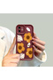 iPhone 17/18 Pro Compatible Case Camera Protector Burgundy Silicone Couple Phone Case with Floral Pattern - 7