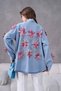 Women's Tulle Floral Embroidered Denim Kimono Jacket - 7