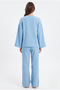Women's Katty 100% Cotton Tie-Waist Elastic Waist Muslin Woven Top and Bottom Blue Set - 6