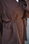Women's Double Pocket V-Neck Buttoned Waist Tie Suit Brown - 5