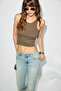 Coralie Women's Soft and Flexible Fabric Halter Neck Fitted Khaki Tank Top - 2