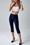Navy Blue Capri Pants Leggings with Slit Detail and Front Hem, Slim Fit Capri - 4