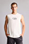 E7517Axwt34 White Boxy Fit Printed Crew Neck Sports Athlete Tank Top