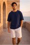 Godard Relax Fit 100% Cotton Muslin Fabric Double Sleeve Crew Neck Men's T-Shirt - Navy Blue