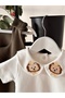 Lion Embroidered Collar Detailed Bodysuit and Khaki Combed Cotton Baby Salopet Set 100% Cotton - 2