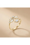 Leaf Figured Zircon Stone White Enamel Detailed Adjustable Ring - 3