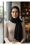 Premium Combed Viscose Shawl Tok Duruşlu Non-Slip Black - 2