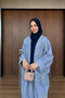 Women's Sequin Embroidered Bat Sleeve Denim Kimono Cardigan Bottom Top Set - 4