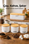 Rectangular Metal Bread Box with Wooden Lid and Set of 3 Round Tea, Coffee, and Sugar Storage Containers White - 6