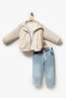 Girl's Jacket, T-Shirt, Star Stone Detailed Loose-Legged Jean Trousers 3-Piece Set 9103 Spr - 5