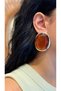 Gold Framed Large Amber Color Oval Earrings - Vintage Style Faceted Cut - 2
