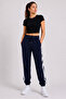 Women's Striped Detailled Elastic Legs Sweatpants Navy Blue - 3