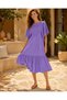Women's Purple Scallop Detailed Linen Blend Flounce Butterfly Sleeve Summer Midi Dress - 5