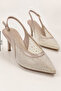 Women's Comfortable Beige Stone Thin Heeled Event Shoes - 3