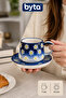 Blue Daisy Patterned Ceramic Mug with Plate – Embossed Handmade Look Coffee and Tea Cup Set - 2