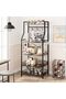 5 Tier Kitchen Oven Rack with 2 Large Wire Baskets, Sturdy Microwave Stand, Industrial Coffee Bar Station, Spice and Pot Organizer with 8 Hooks, Black + Grey