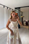 Crispy Floral Pattern Lace Detail Cream Blouse / Skirt Set - 3