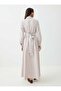 Thick Belt Detailed Striped Hijab Dress - Brown Striped - - 6