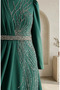 Satin Stone Detailed Hijab Evening Dress 5724-04 Emerald Green - 3