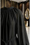Chiffon Fabric Belted Hijab Evening Dress 5810-03 Black - 4