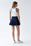 2191 Women's Double Buckle Pleated High Waist Denim Mini Skirt Navy Blue - 5