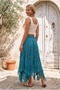 Petrol Green Lined Fringed Cut Elastic Waist Casual Wrinkled Long Woven Skirt 95 70 - 6