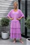 Italian Lilac Pool Collar Short Sleeve Lined Layered Silk Woven Dress 130 60