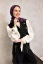 Cotton Polyester Soft Scarf Dark Black Lilium Patterned Non-Slip Textured 90X90 - 2