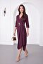 Women's Plum Double-Breasted Collared Belted Midi Event Dress - 2