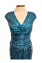 V-Neck Deep Slit Sequined Long Evening Dress - 3