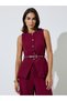Burgundy Waist Belt Round Neck Waistcoat - 3