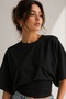 Women's Black Bat Sleeve Waist Detailed Crop T-Shirt 88001 - 7