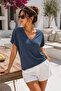 Women's Anthracite Viscose Front and Back V-Neck T-Shirt Bat Sleeve Relaxed Blouse - 2