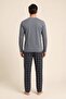 Men's Cotton Crew Neck Printed Long Sleeve Pajama Set 9814 Gray - 3