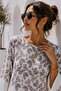 Leaf Patterned Textured Three-Quarter Sleeve Blouse - 4